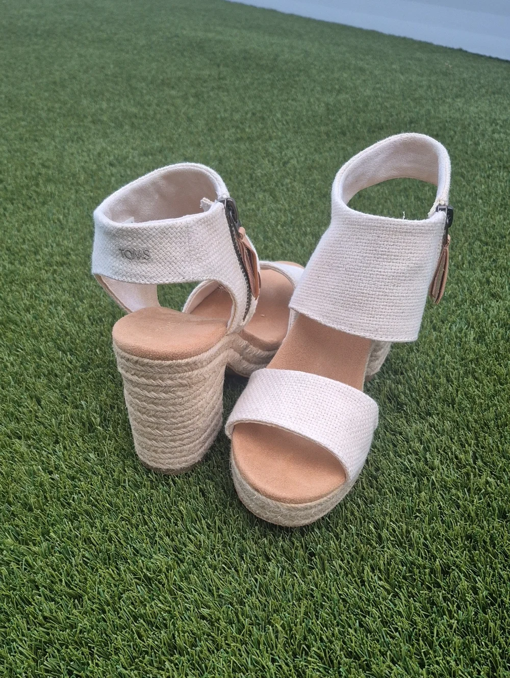 Toms Cream Wedge Espadrille Platform Sandals